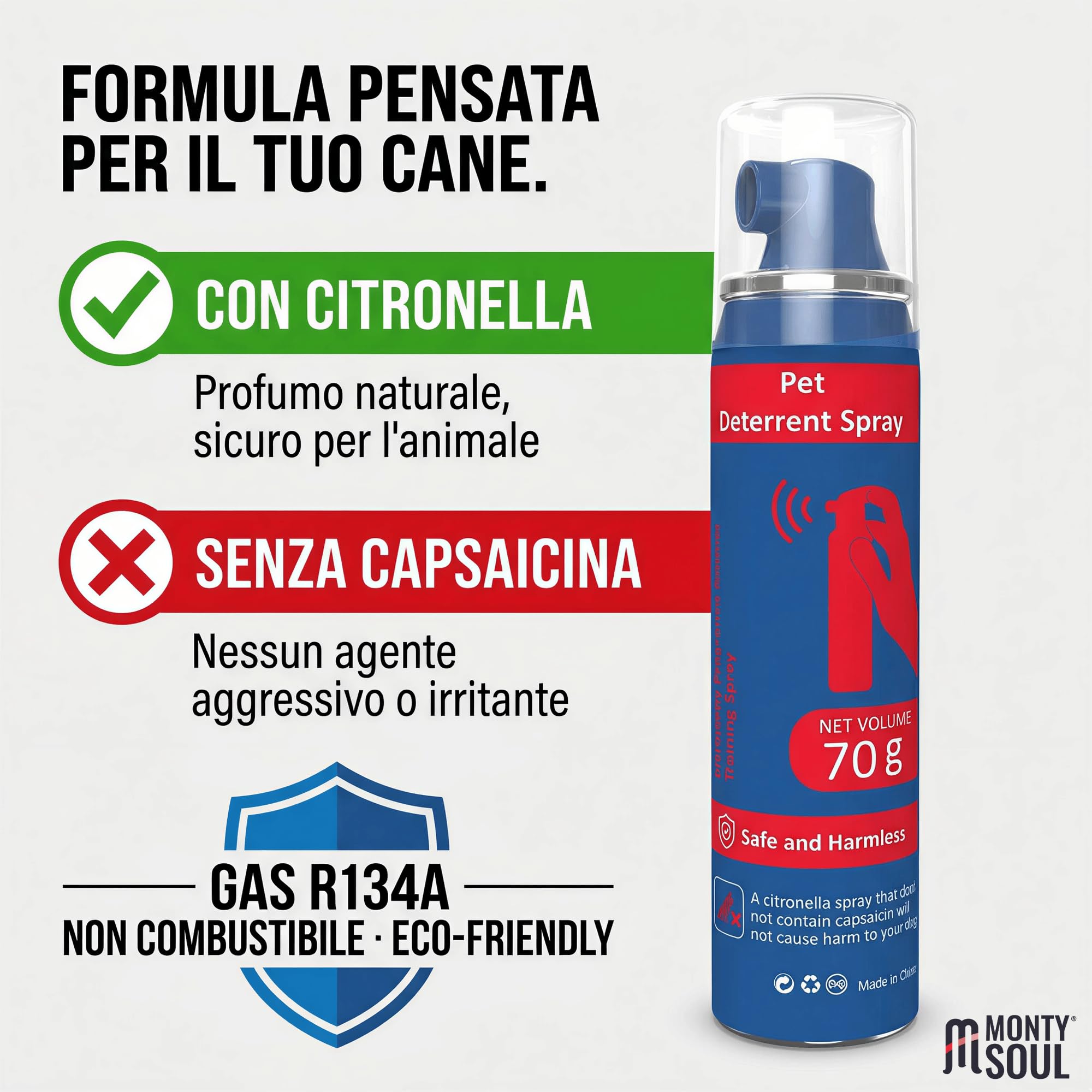 Spray Correttivo per Cani ad Aria Compressa con Citronella - Deterrente Sonoro Sicuro e Umano per Addestramento - Aiuta a Ridurre Abbaio, Salti e Comportamenti Indesiderati - Fino a 70 Spruzzi (70 g)
