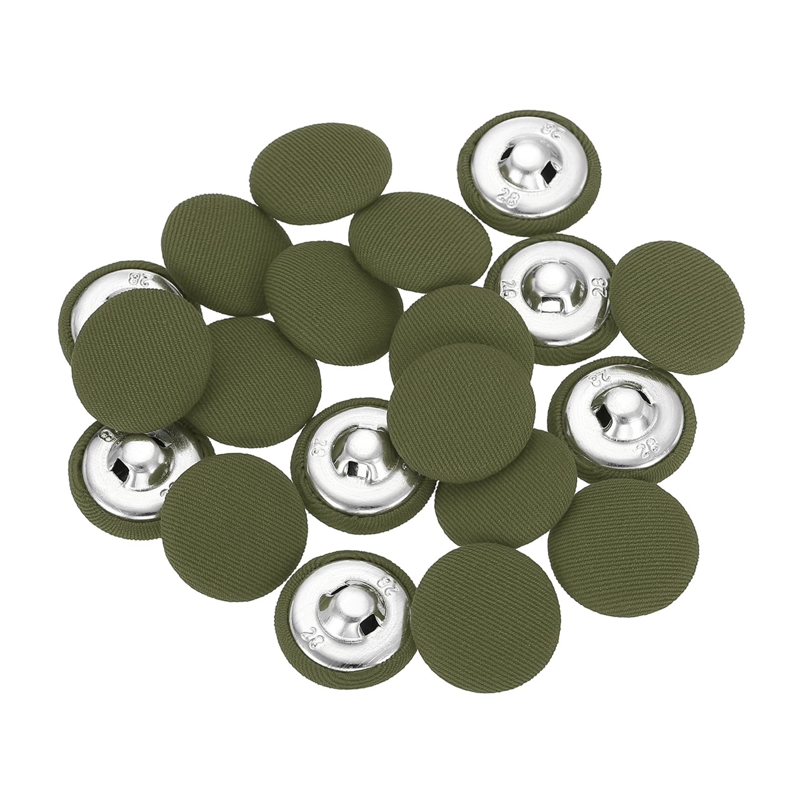 sourcing map 20Pcs Fabric Cloth Covered Button, 18mm 28L Metal Shank Round Sewing Buttons Fabric Covered Button for Coat Dress Sweater Hats Crafts Making, Army Green