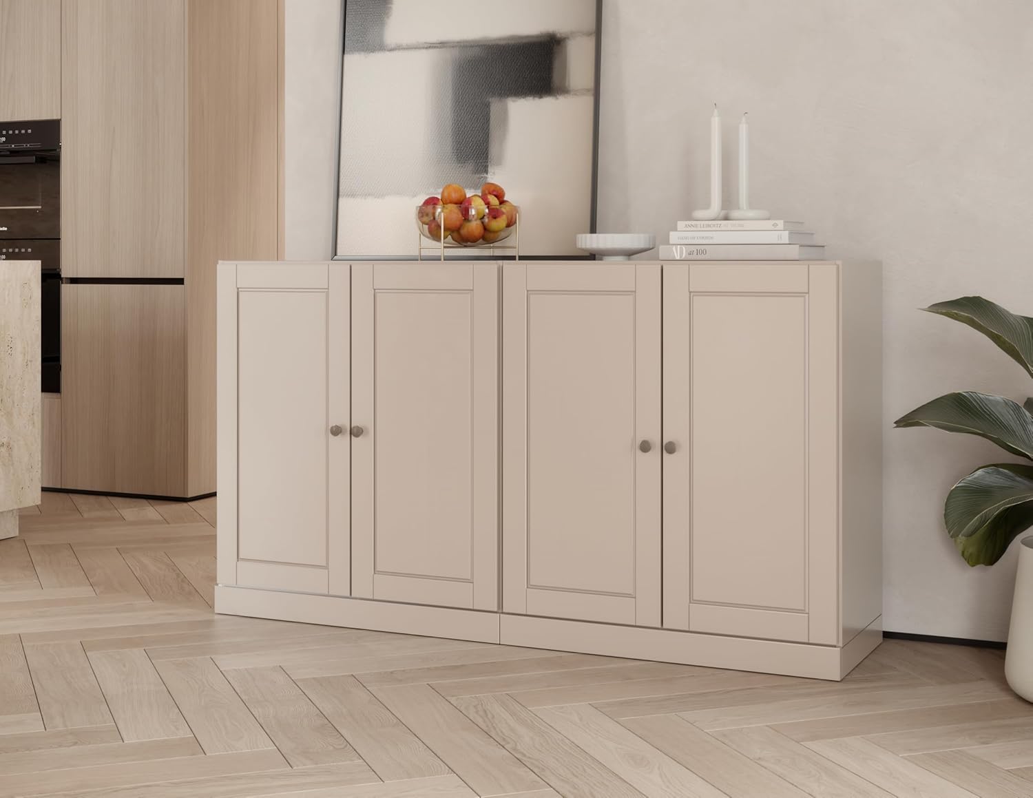 Palace Imports White Sideboard Cabinet - Solid Wood Sideboard - 64" Wide - Credenza Storage Cabinet w/ 4 Raised Panel Doors & 4 Adjustable Shelves - 100% Eco-Friendly Wood Side Boards for Living Room