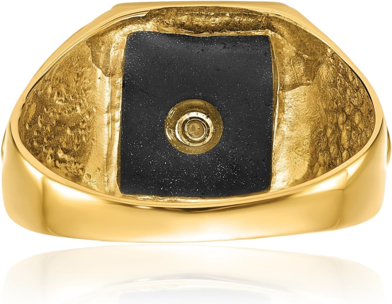 IceCarats 14K Solid Yellow Gold Vintage 6 carat Black Onyx Solitaire Masonic Signet Ring 2.5mm Slim Band Prong Set, Textured