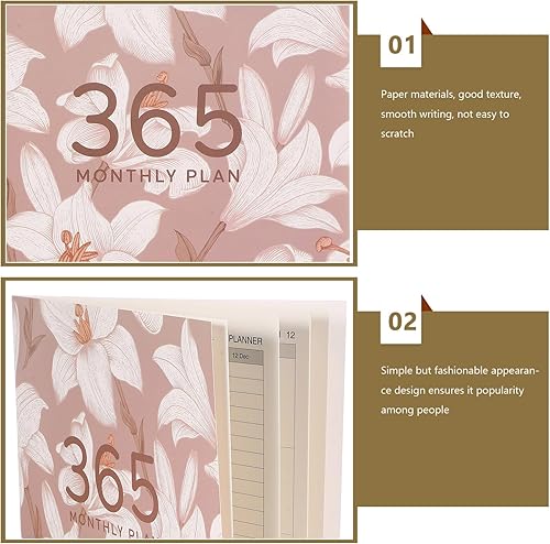 Miniatura 8 de VILLCASE Agenda mensual 2024 con patrón floral, cuaderno de notas A4, una página por diario, planificador de trabajo, cuaderno de planificación de