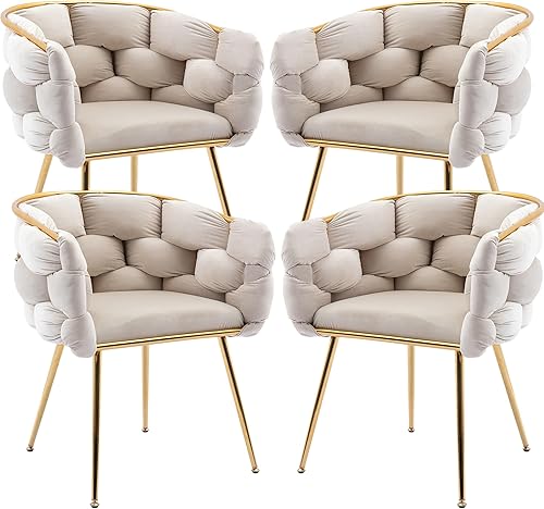 Miniatura 8 de Silla decorativa moderna de terciopelo, silla de comedor con patas mentales doradas, sillón tejido de ocio para sala de estar, dormitorio, oficina,