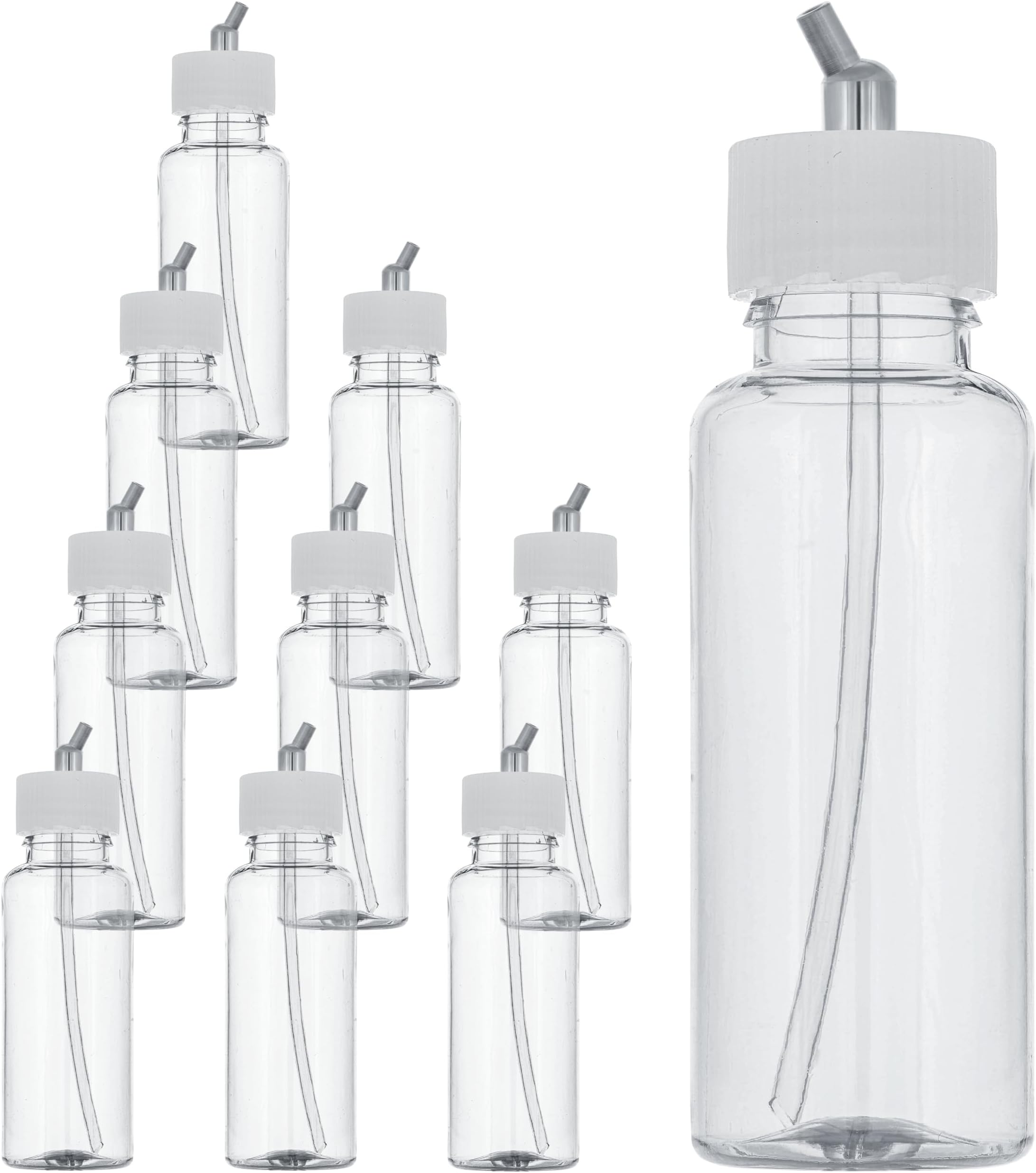 Master Airbrush Brand Box of 10-each TB-009 3.4-Ounce, (100cc) Plastic Bottles Jars Lid Adapter Dual-Action Siphon Feed Air Brush Depot Airbrushing Accessories, Works with Dual Action Master, Badger, Paasche Iwata Airbrushes