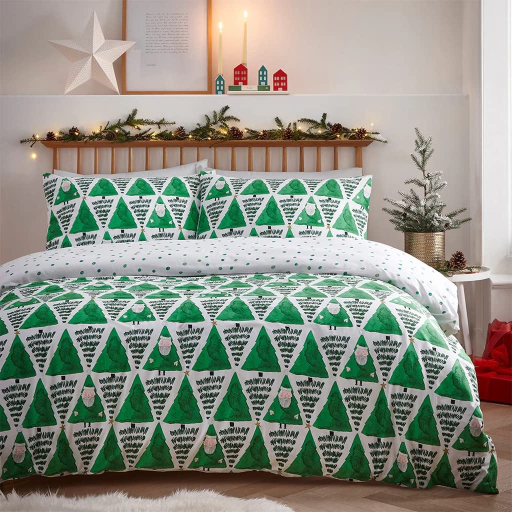 furn. Hide and Seek Santa Double Duvet Cover Set, Cotton, Polyester, Green