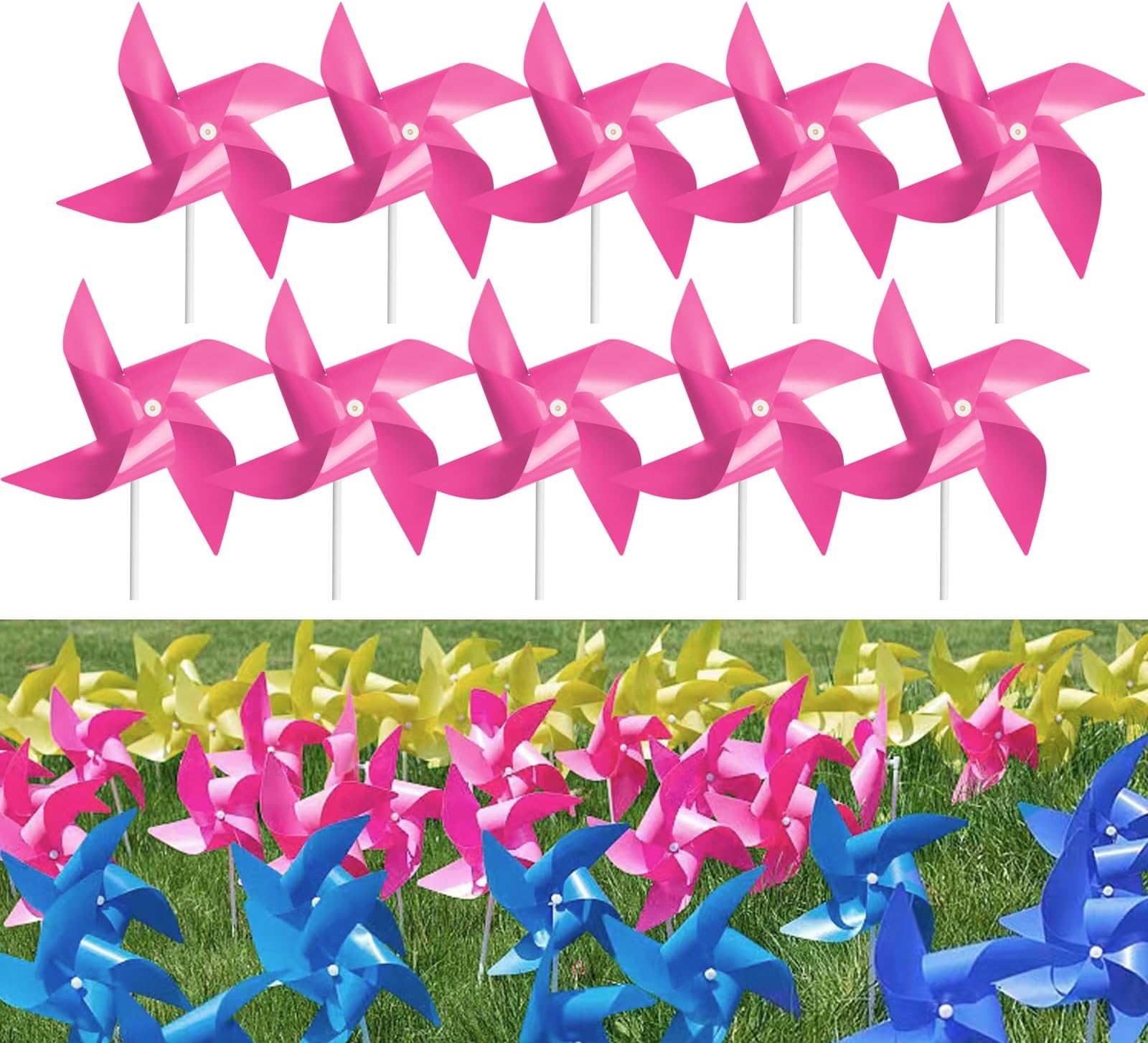 100 Pcs Pinwheels, Toy Wind Spinners and Party Favors Gifts for Kids, Outdoor Decorational Pinwheels for Yard and Garden (Pink)