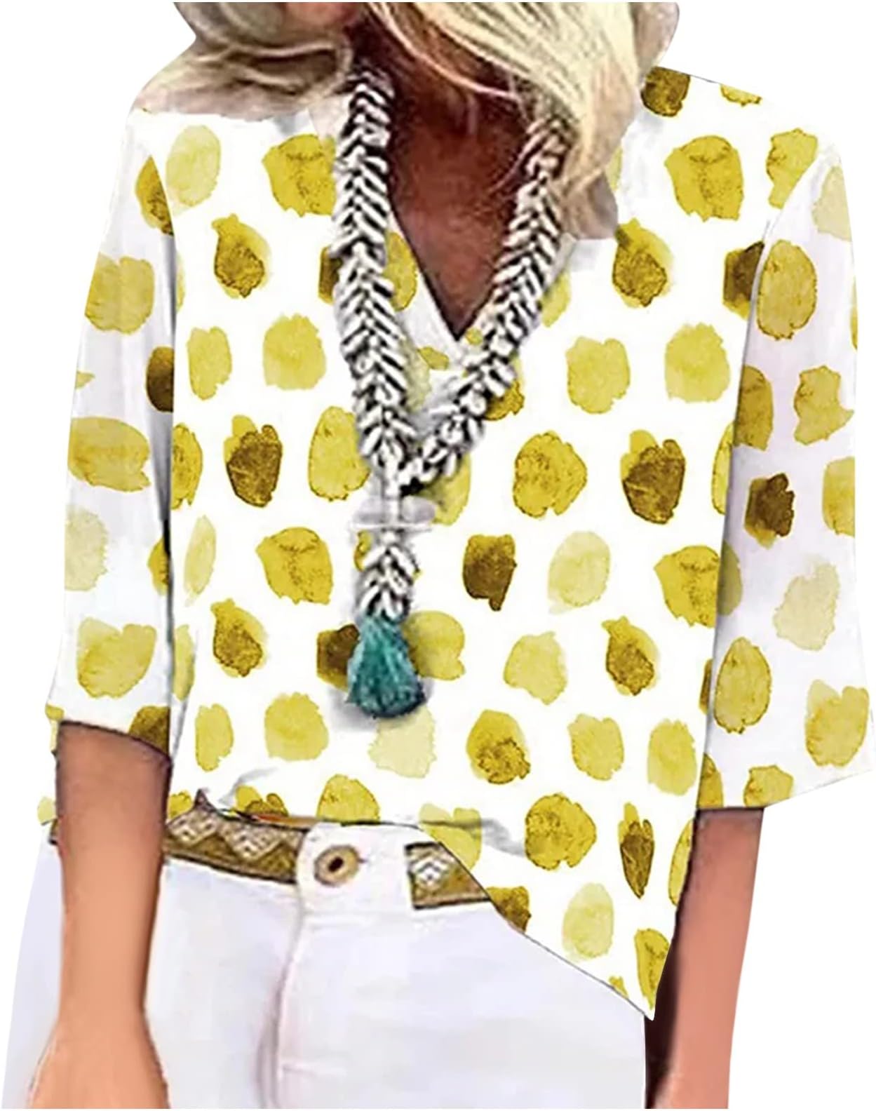 Womens Summer Tops 3/4 Sleeve Shirts for Women,Dressy Casual Loose Fit V Neck T Shirts Fashion Floral Graphic Tees