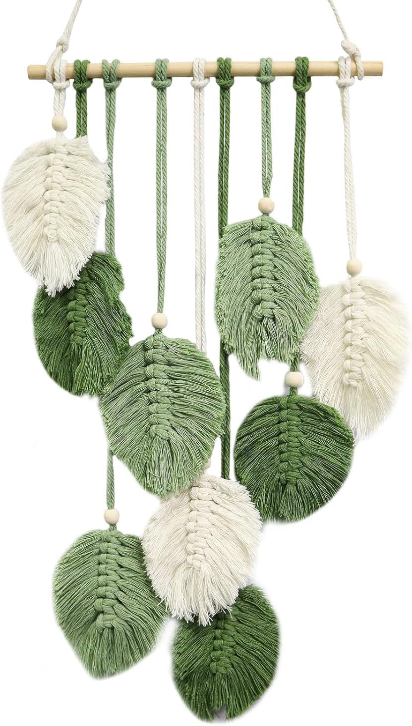 TenaLucy Large Macrame Wall Tapestry, Handmade Cotton Boho Wall Decor, Living Room Bedroom Wall Decor, Macrame Cotton Fabric, Leaf Fringes for Bedroom Living Room