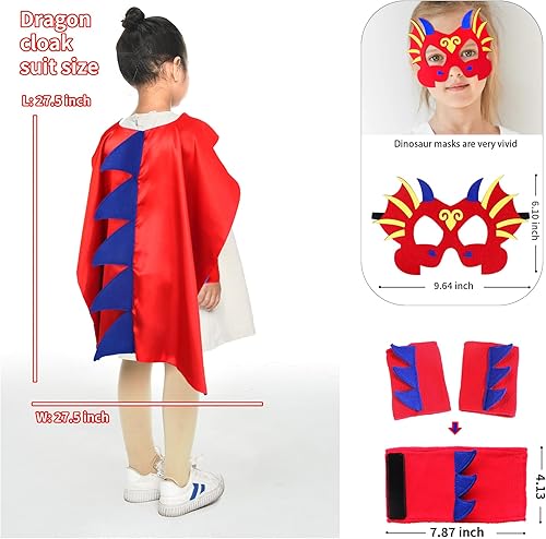 Miniatura 4 de D.Q.Z Disfraz de dinosaurio y dragón para niños pequeños, muñequeras con máscara de dinosaurio para niños y niñas, regalos de fiesta de cumpleaños