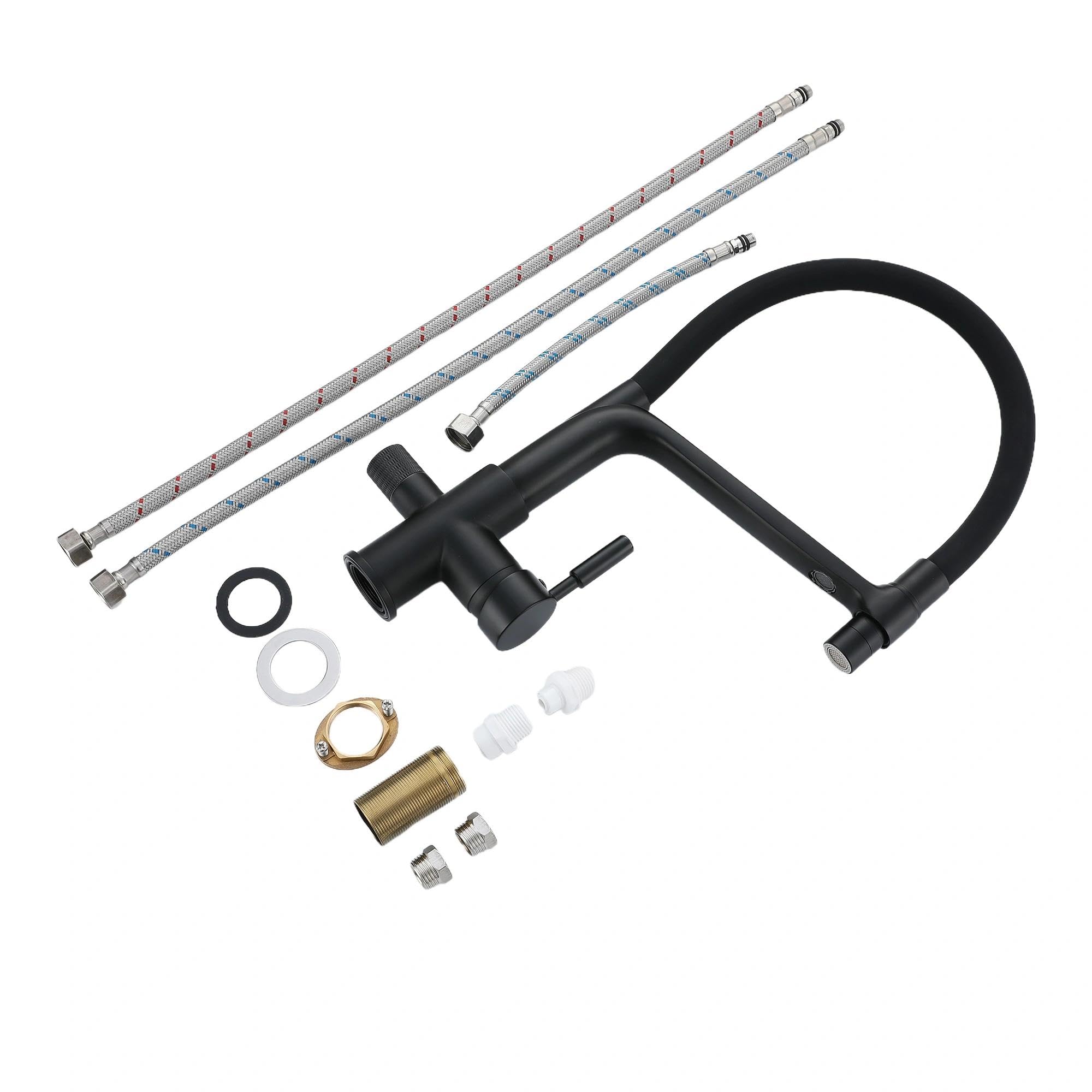 grifo 3 vias negro,grifo osmosis 3 vias grifo cocina flexible Grifería para Fregadero de Cocina Osmosis con Caño Flexible y Doble Mango Pulverizador 3 en 1 negro