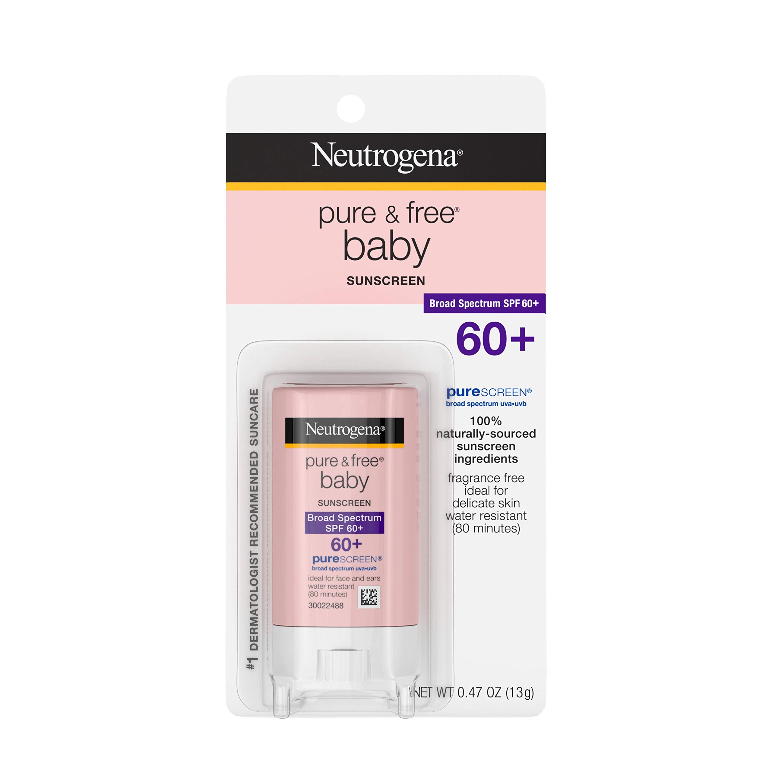 Neutrogena Stick d'écran solaire pour bébé Pure & Free - Idéal pour le visage et les oreilles - SPF 60+ - 14 ml