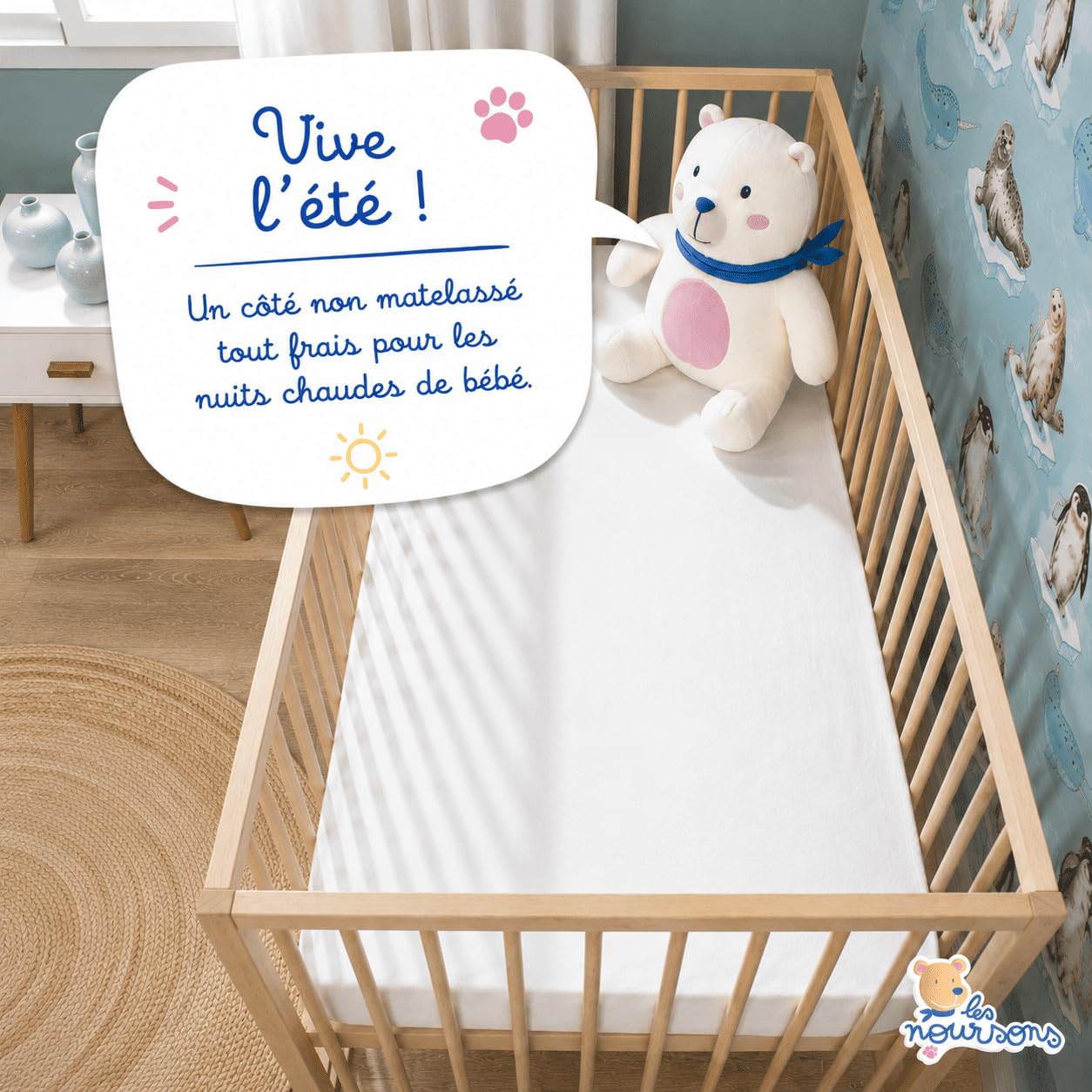 Matelas Bébé Climatisé 60x120 cm- Réversible - 1 Face Été fraîche / 1 Face Hiver ouatinée - OekoTex® - Fabrication Française