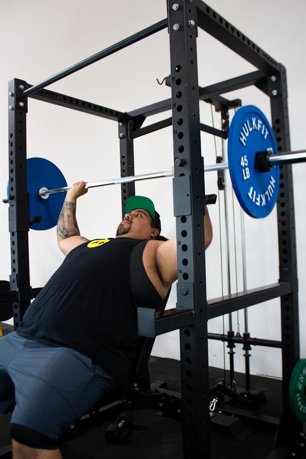 HULKFIT Pro Series 2.35" x 2.35" Power Cage Squat Rack with Attachments and Accessories for Home and Garage Gym Exercise Equipment