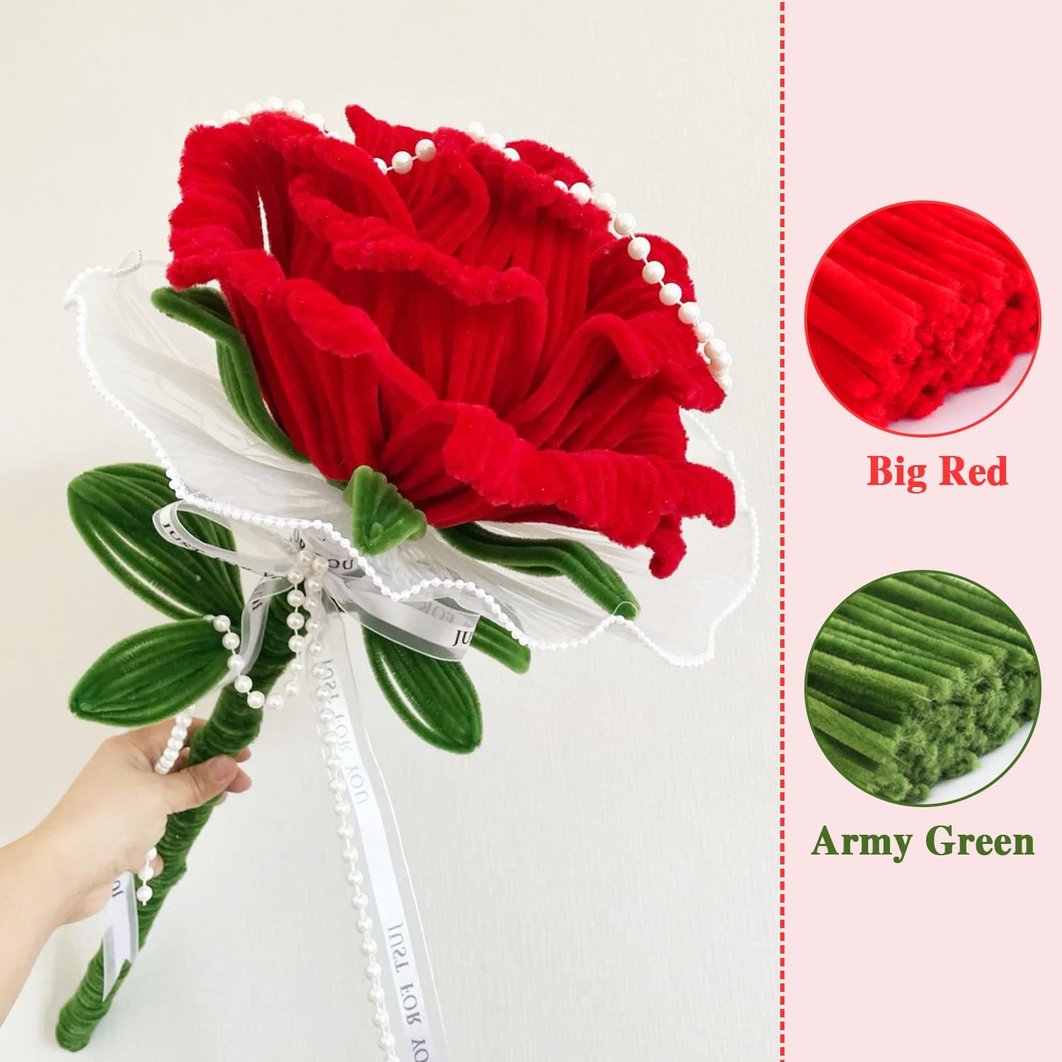 AHAMETON 300Pcs Red Pipe Cleaners Flower Kit, Chenille Stems with Tapes image 4