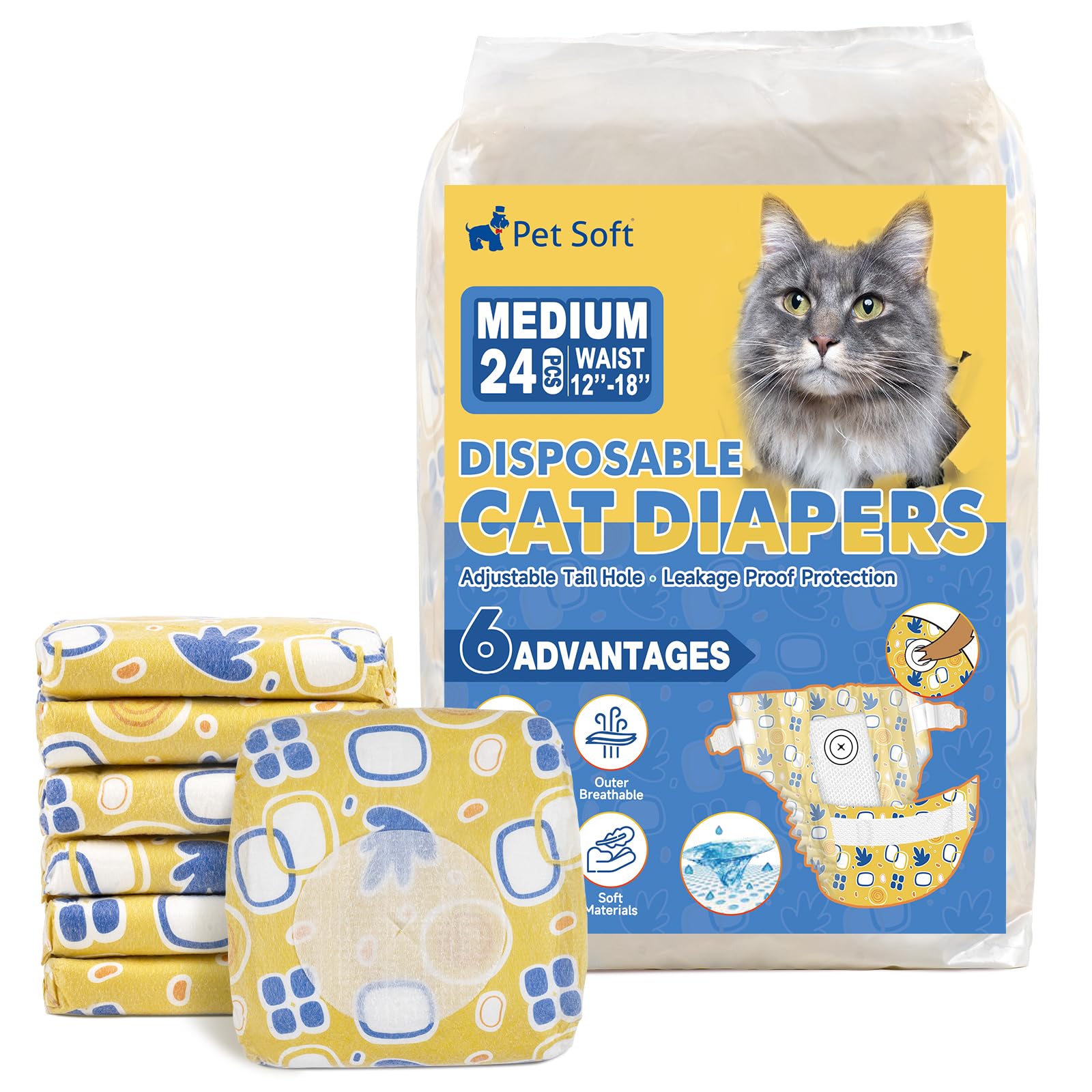 Photo 1 of Pet Soft Disposable Cat Diapers Medium - 24 Count Yellow