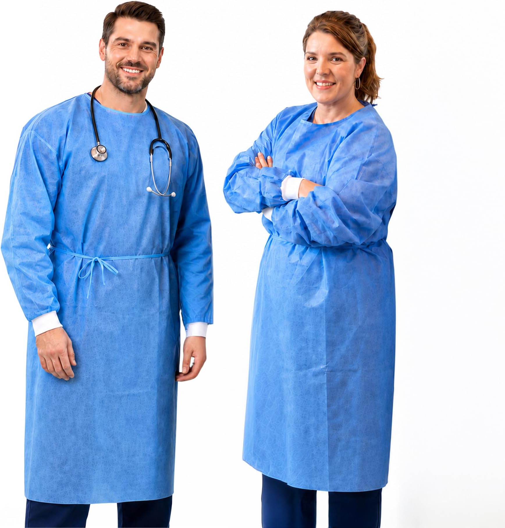 Disposable PPE Isolation Medical Gowns – Level 2, Full Back Coverage, Double Tie Closure, SMS 35g Material, Knit Cuffs, Unisex, Professional Blue for Healthcare & Lab Use (10)