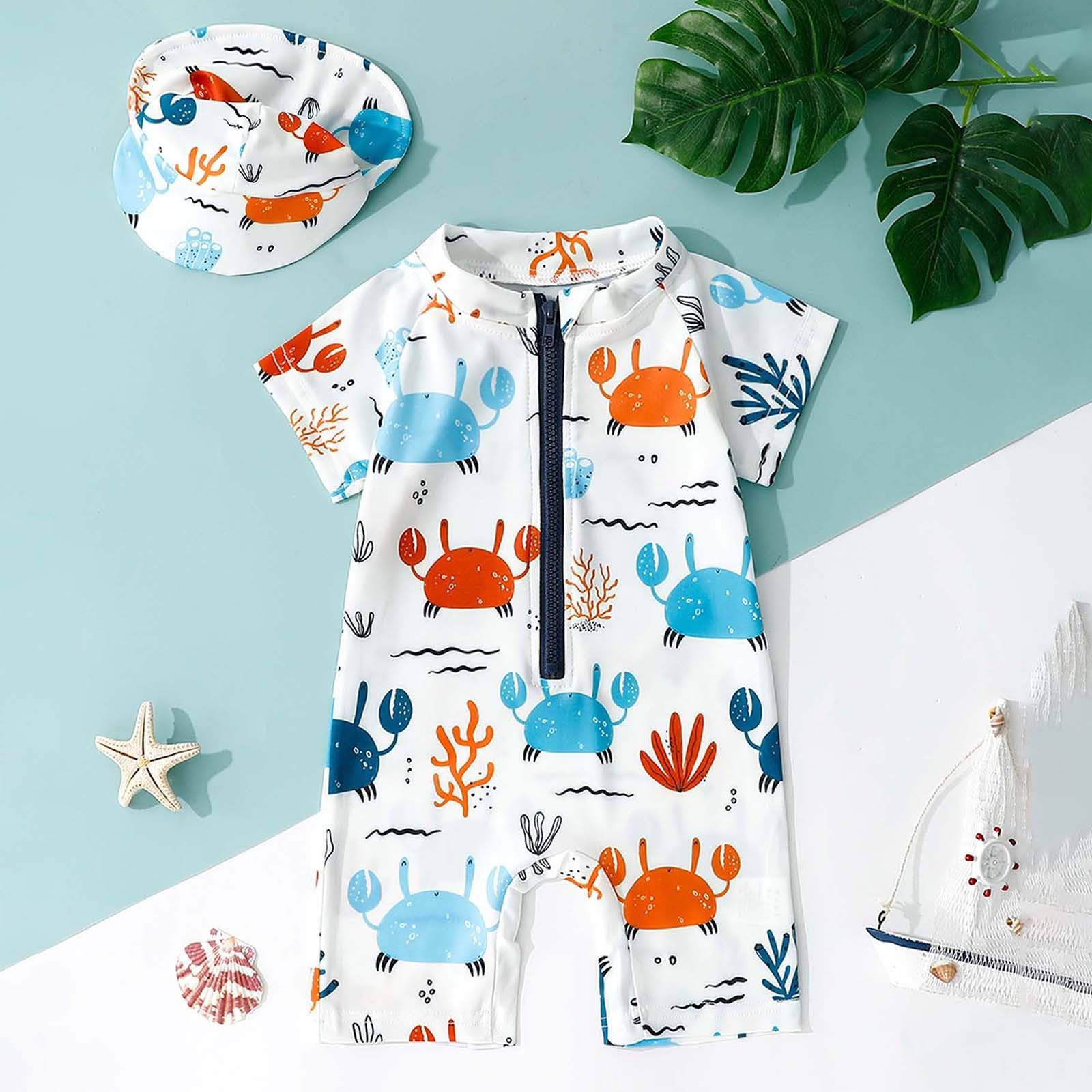 Generisch Categoría de producto Bañador para niños pequeños con sombrero de protección de cuerpo entero