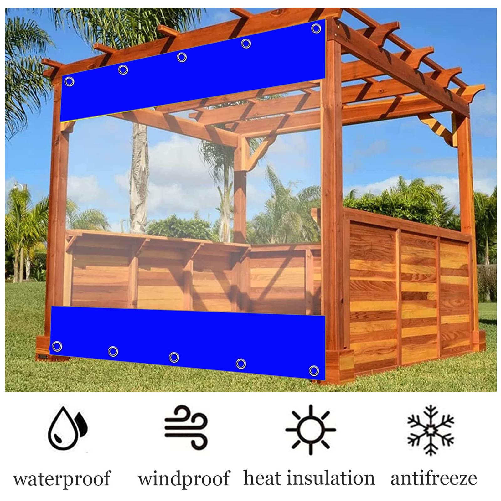 PIPRE 2.8m X 2.5m Bâche Transparent Imperméable Avec Oeillets,Couverture De Feuille De Toit De Terrasse De Pergola En PVC,Rideau Étanche Extérieur, Auvents Coupe-Vent Pour Plantes De Jardin,Pliable