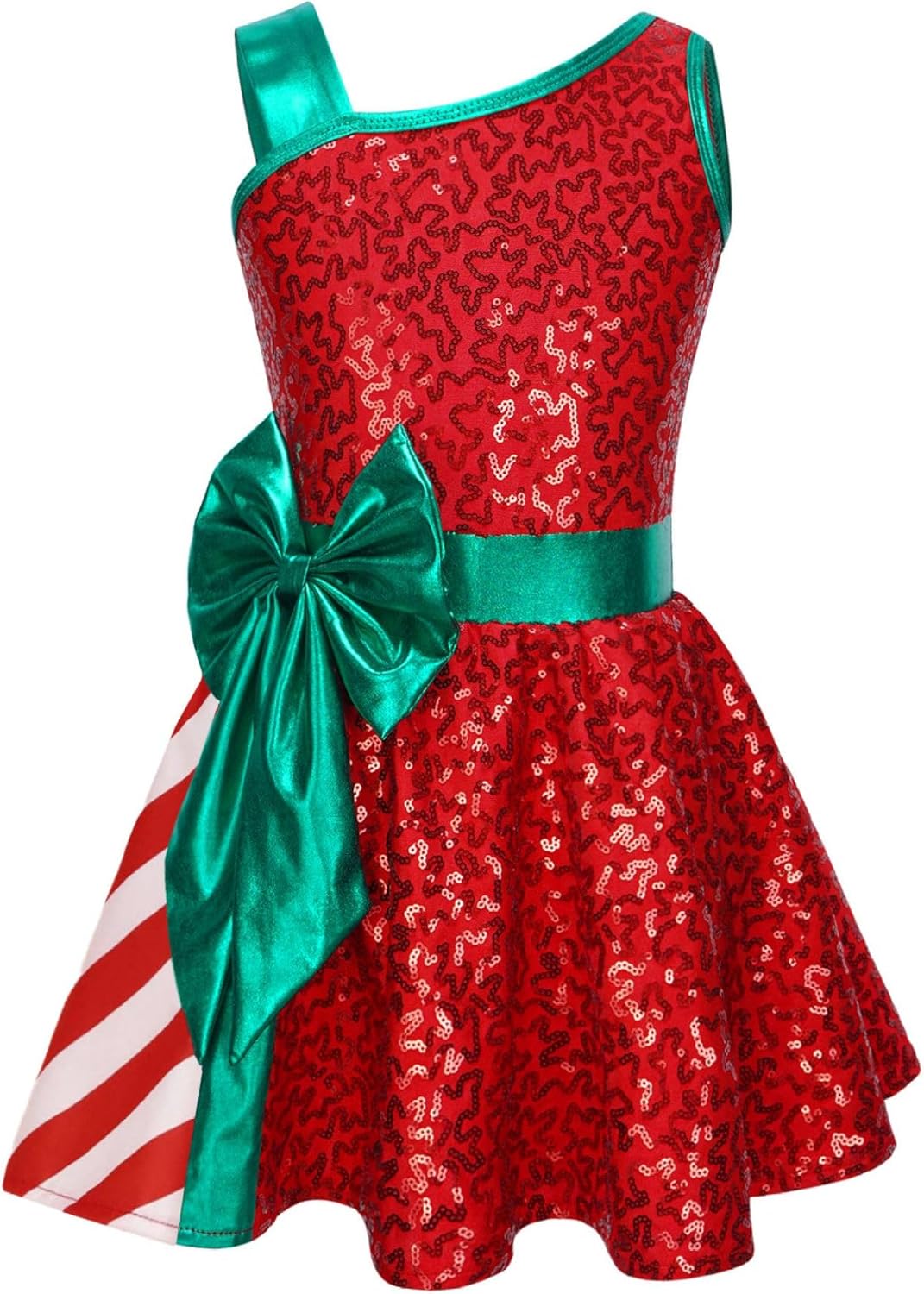 Kids Girls Christmas Dance Costumes Xmas Santa Elf Fancy Dress Up Shiny Sequins Dance Tutu Dress Leotard