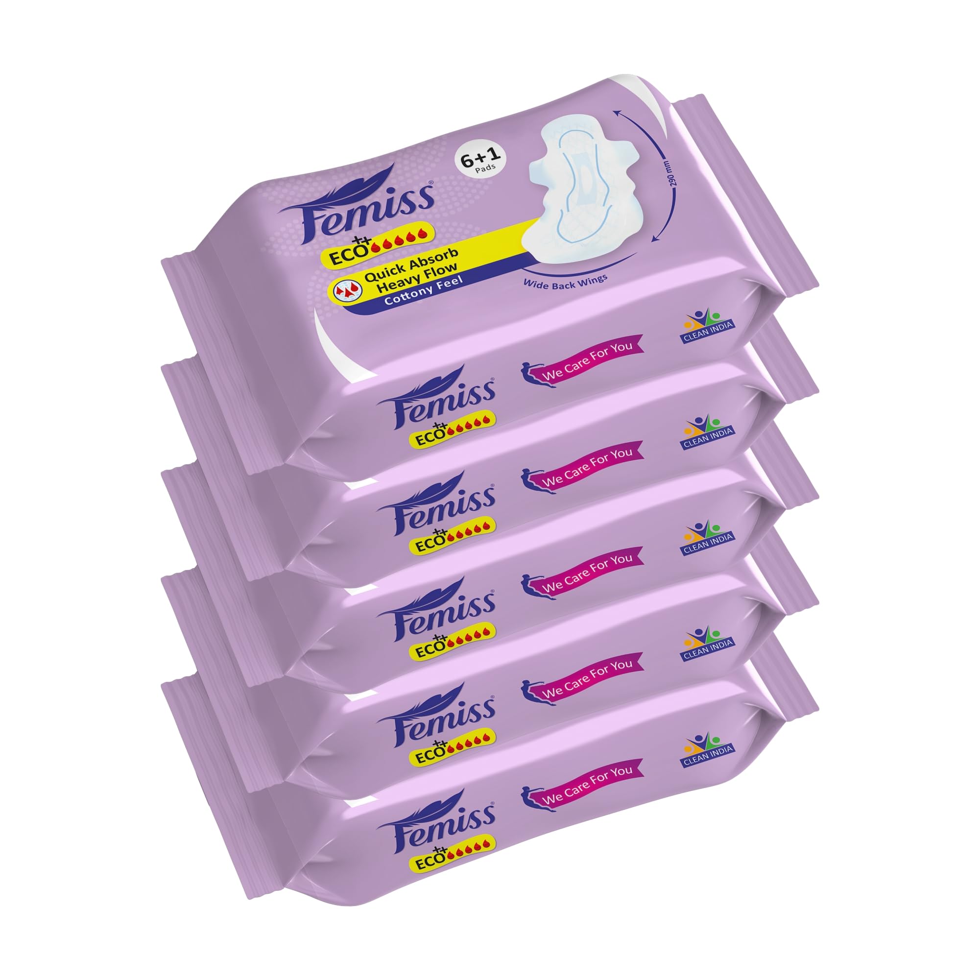 Femiss Soft & Rash Free Sanitary Pads(35 PCS) for Women|Quick Absorption|Heavy Flow Champion|Leakage-Proof|Eco+Trifold pads(XL-Size, 290 MM, 6+1 Pads Each, Pack of 5)