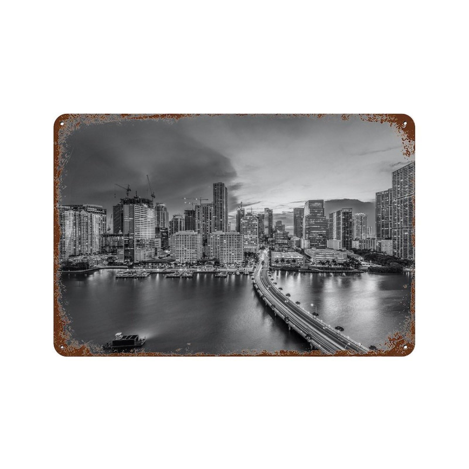 xiaoxiaoshen Black And White Miami Photo Decor Florida USA Wall Decor Art Metal Tin Poster Modern Home Decor Art Home Bar Shop Decorations Vintage Sign 20x30cm