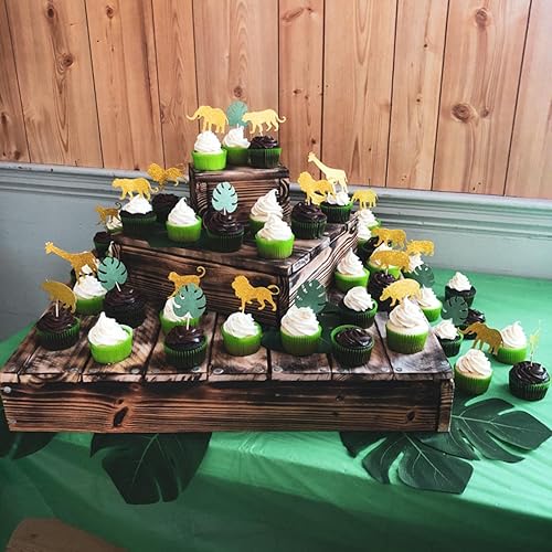 Miniatura 4 de ALISSAR Paquete de 40 adornos para cupcakes de animales de la selva con purpurina, temática de selva de safari, baby shower, fiesta, pasteles,