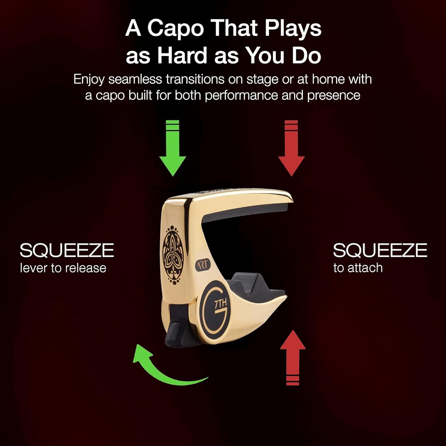 G7th Performance 3 6 String Celtic Gold Guitar Capo - Groundbreaking Tension Control & Adaptive Radius Technology - The Perfect Capo for Acoustic and Electric Guitar - UK Designed