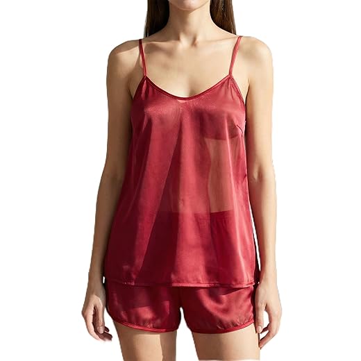 Conjunto de pijama de cetim e short com babados, conjunto de pijama feminino de seda