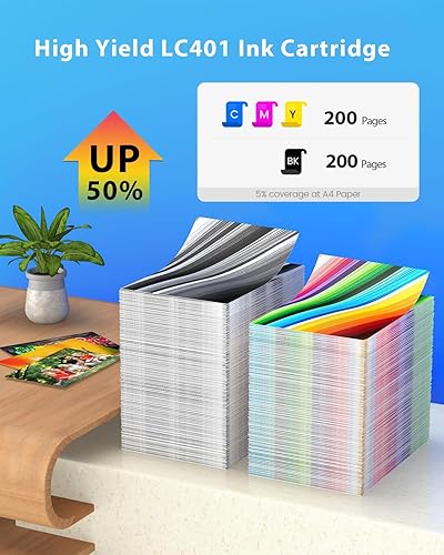 Miniatura 3 de LC401 - Repuesto de tinta para cartuchos de tinta Brother LC401 compatibles con impresoras Brother MFC-j1010dw Ink Brother MFC-J1012DW, MFC-J1170DW,