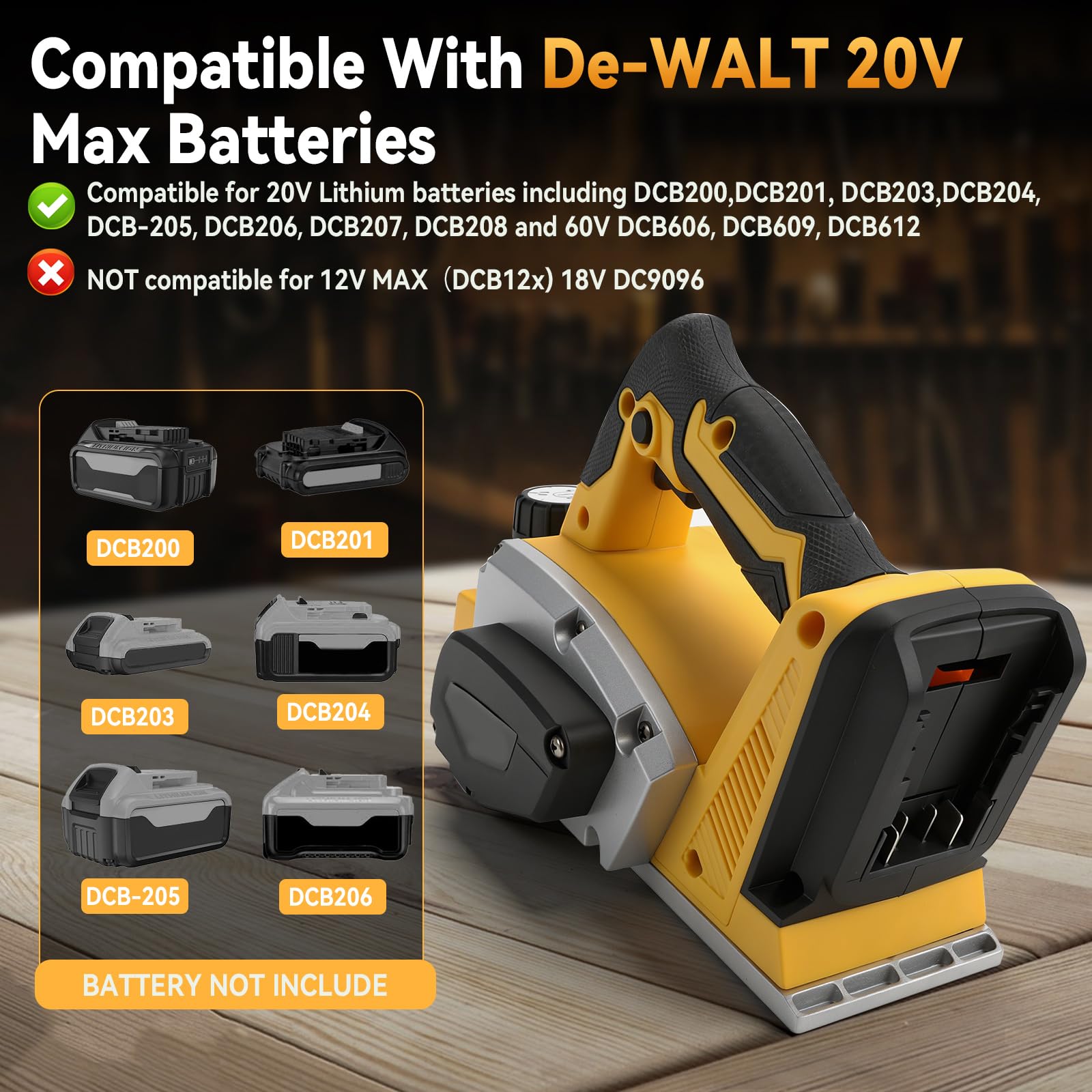 Pialla manuale a batteria per batterie DEWALT da 18 V 20 V, 15.000 giri/min elettrico senza spazzole con larghezza di taglio 82 mm, profondità regolabile da 0 a 2 mm e blocco di sicurezza per legno