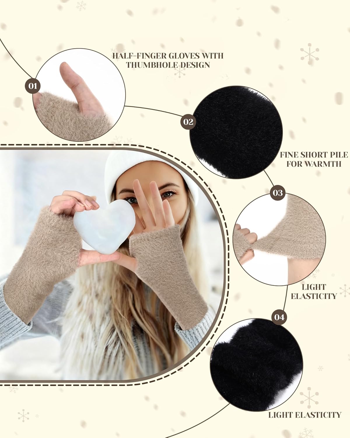 Geyoga 2 Pairs Arm Warmers for Women Long Fingerless Gloves Winter Fluffy Gloves Wrist Warmer with Thumb Hole - Image 3