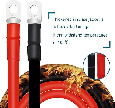 Battery Cable, 8 AWG Battery Cables with Terminals, 2PCS Copper Battery Cables.