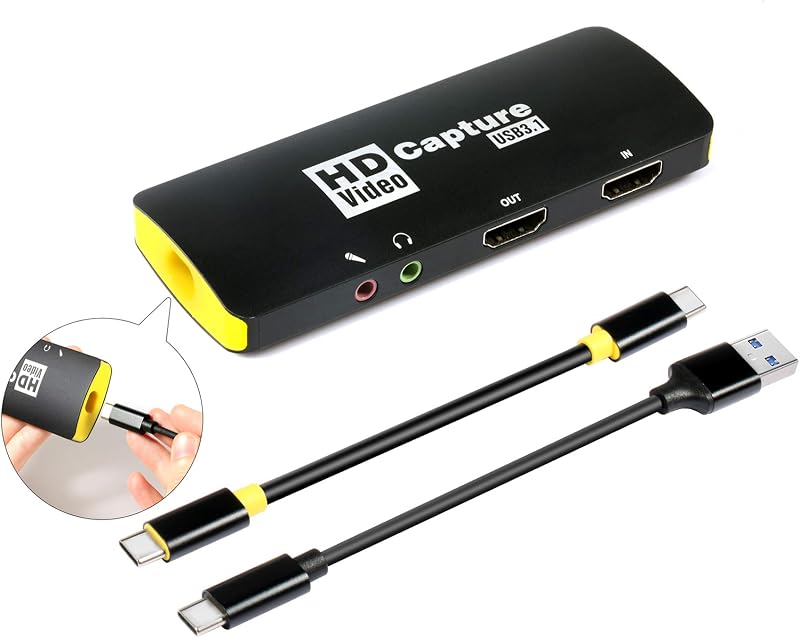 Tarjeta de captura de juegos, tarjeta de captura HDMI USB3.1 tipo C, dispositivo de captura de audio y vídeo HD 1080P 60 FPS CamLink para PS4 Switch OBS Youtube Transmisión y grabación en vivo, compatible con Windows Mac OS Linux