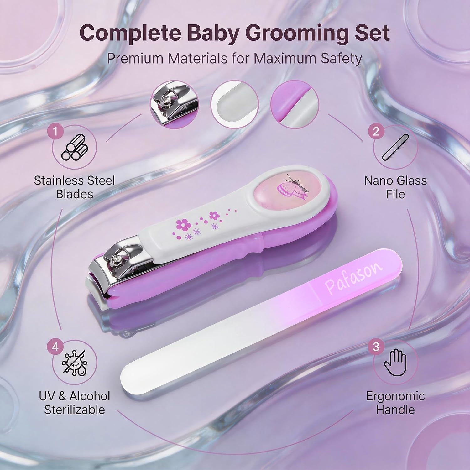 PAFASON Baby Safety Nail Clipper Cutter Trimmer with Nail Catcher and Baby Glass Nail File, Czech Float Glass, Stainless Steel Ideal for Young Children Infant, Newborns Toddlers