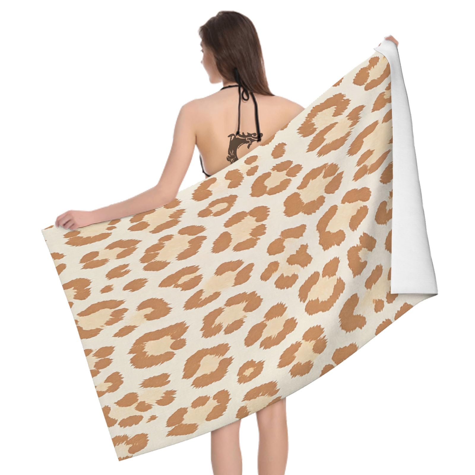 Leichong 3D Leopard Print Beach Towel Microfiber Soft Quick Dry for Adults, Fashioned Bath Towel Lightweight Soft Absorbent for Travel Swimming Pool Sports, 75 x 150 cm