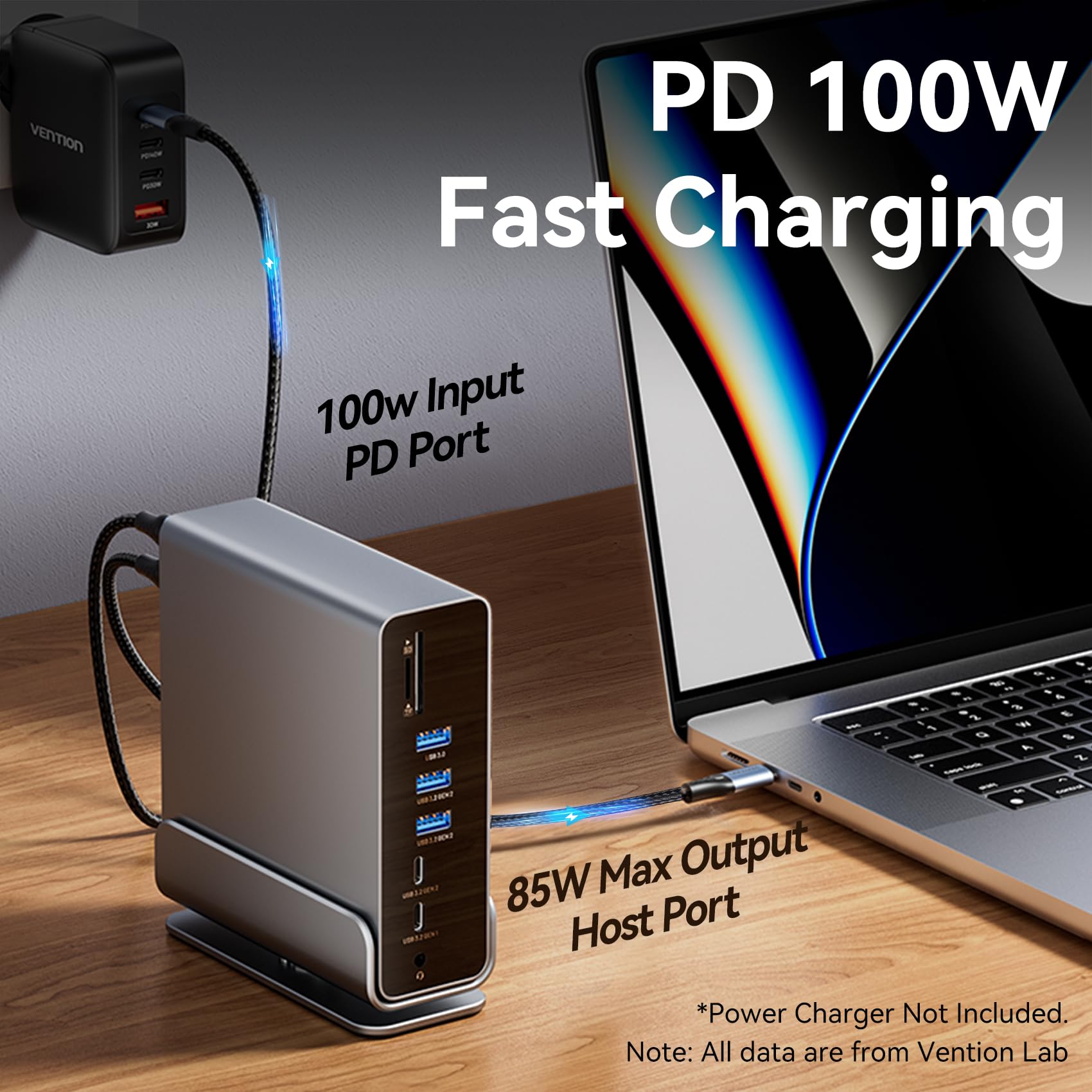 VENTION USB C Docking Station 15 en 1 con Triple Monitor, 2 HDMI 4K@60Hz, DP 4K, USB 10Gbps, RJ45, Audio, SD/TF, Carga PD 100W para Laptop/Mac/Windows, Black