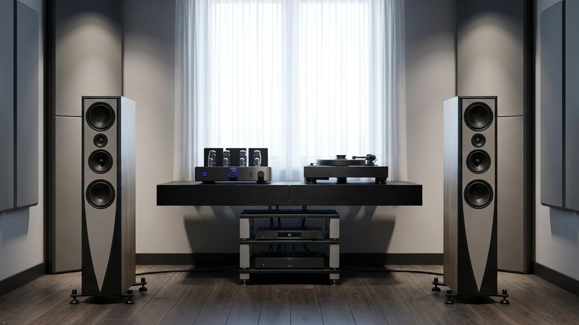 Set di punte e cuscinetti per altoparlanti M6, alluminio nero, Ø10 mm cono con radius pad Ø20 mm, ammortizzatori vibrazioni HiFi