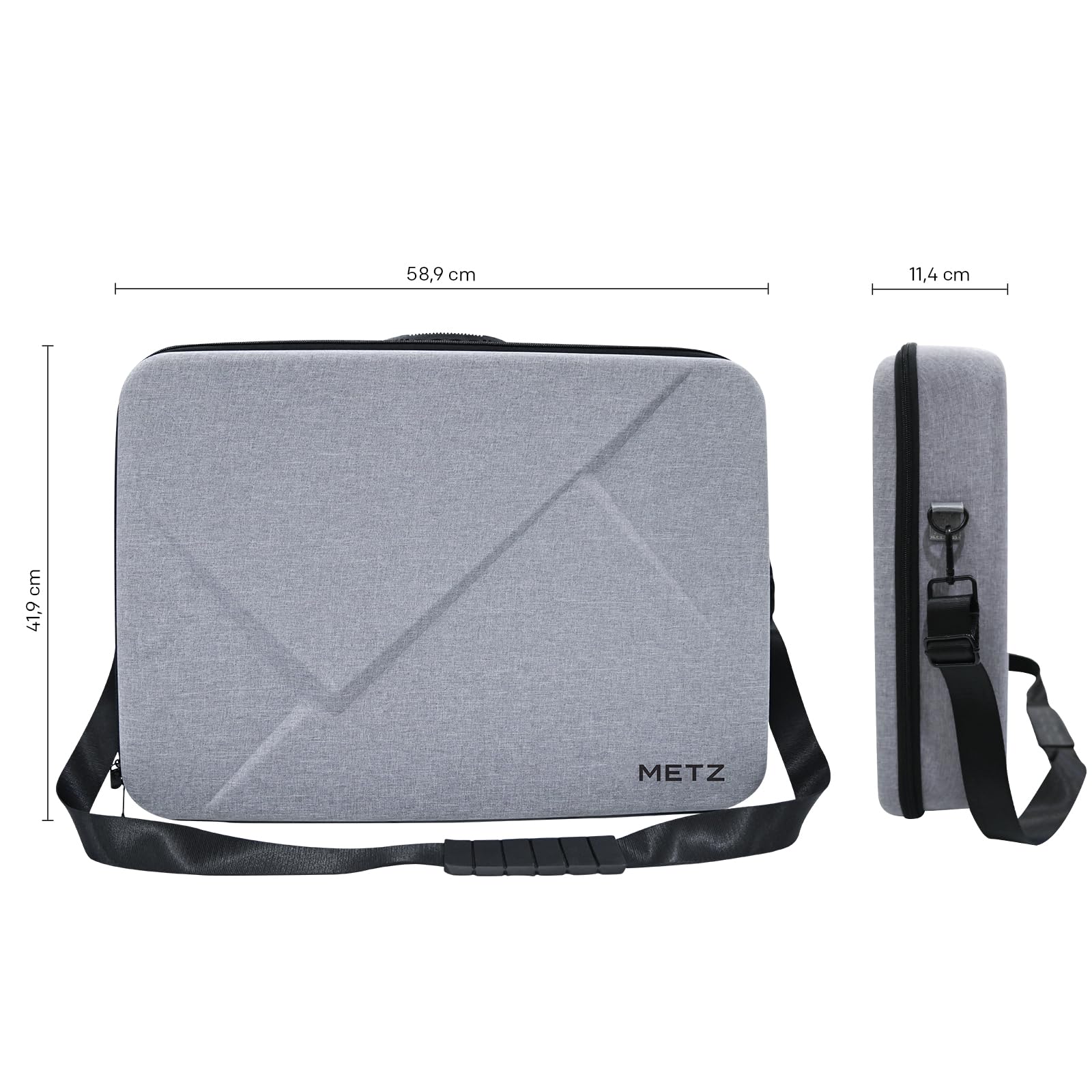Metz Borsa da Viaggio Porta Monitor Portatile o Tv Portatile da 24 Pollici, Compatibile con Serie MPE7, con Tracolla Regolabile e Removibile, Zip, Tasche per Cavi, Organiser, Grigio