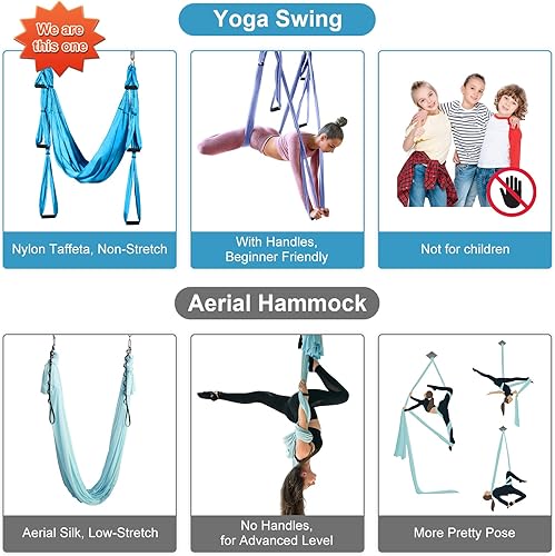 Miniatura 4 de Leogreen Juego de columpio de yoga, hamaca de yoga aérea, de seda, para ejercicios de inversión antigravedad, kit de eslinga para principiantes y