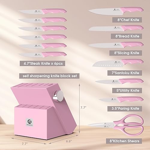 Miniatura 7 de imarku Juego de cuchillos afilados con afilador integrado, juego de cuchillos de cocina japoneses de acero inoxidable con mango ergonómico