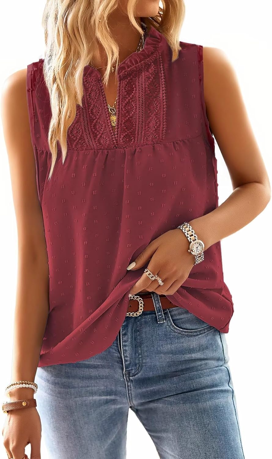 Womens Summer Tops V Neck Blouses for Women Boho Clothing Dressy Casual Flowy Lace ...