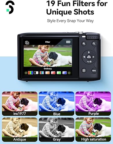 Miniatura 4 de SOOMFON Cámara digital  Máx. 72MP apuntar y disparar cámaras para niños con zoom de 16X, tarjeta TF 32G, 2 baterías y lector de tarjetas, cámara