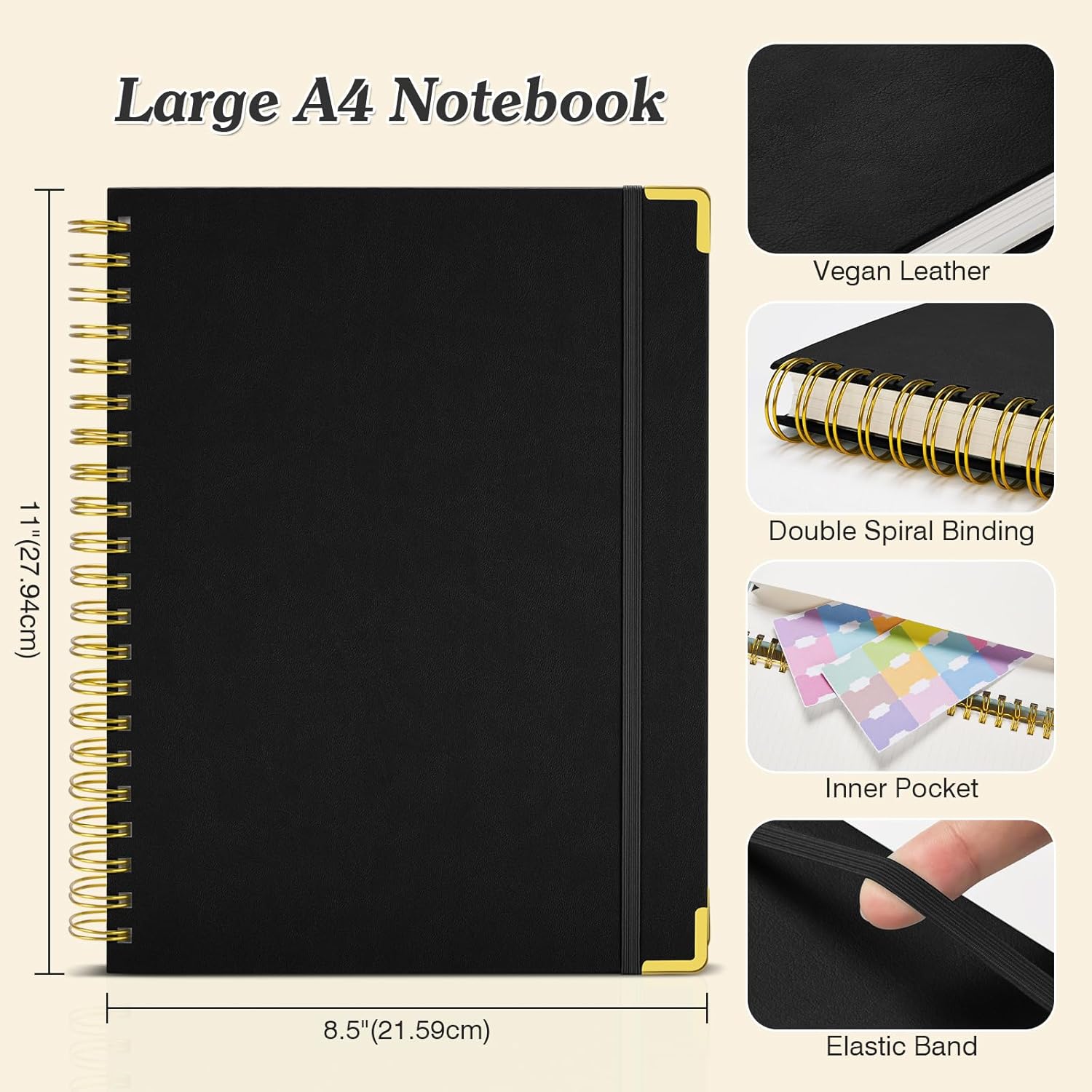 Spiral Notebook 8.5" x 11", 300 Numbered Pages Notebooks College Ruled with Contens, 100GSM Thick Journal for Women Men, Hardcover Leather Lined Journal for Writing, Large A4 Notebooks for Work School - Image 5