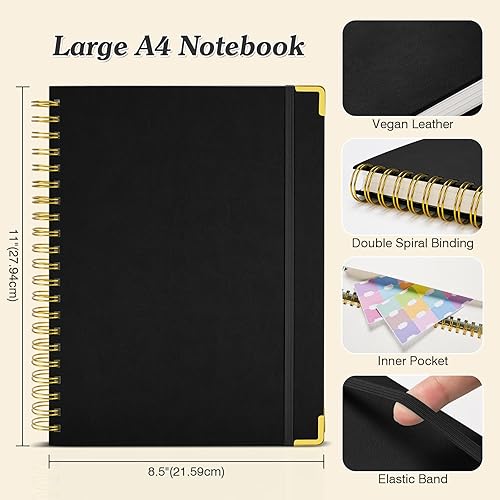 Miniatura 5 de Cuaderno de espiral de 300 páginas de cuero con contenedores, 120 GSM de grosor que no se traspasa a través de papel, cuaderno A4 grande de
