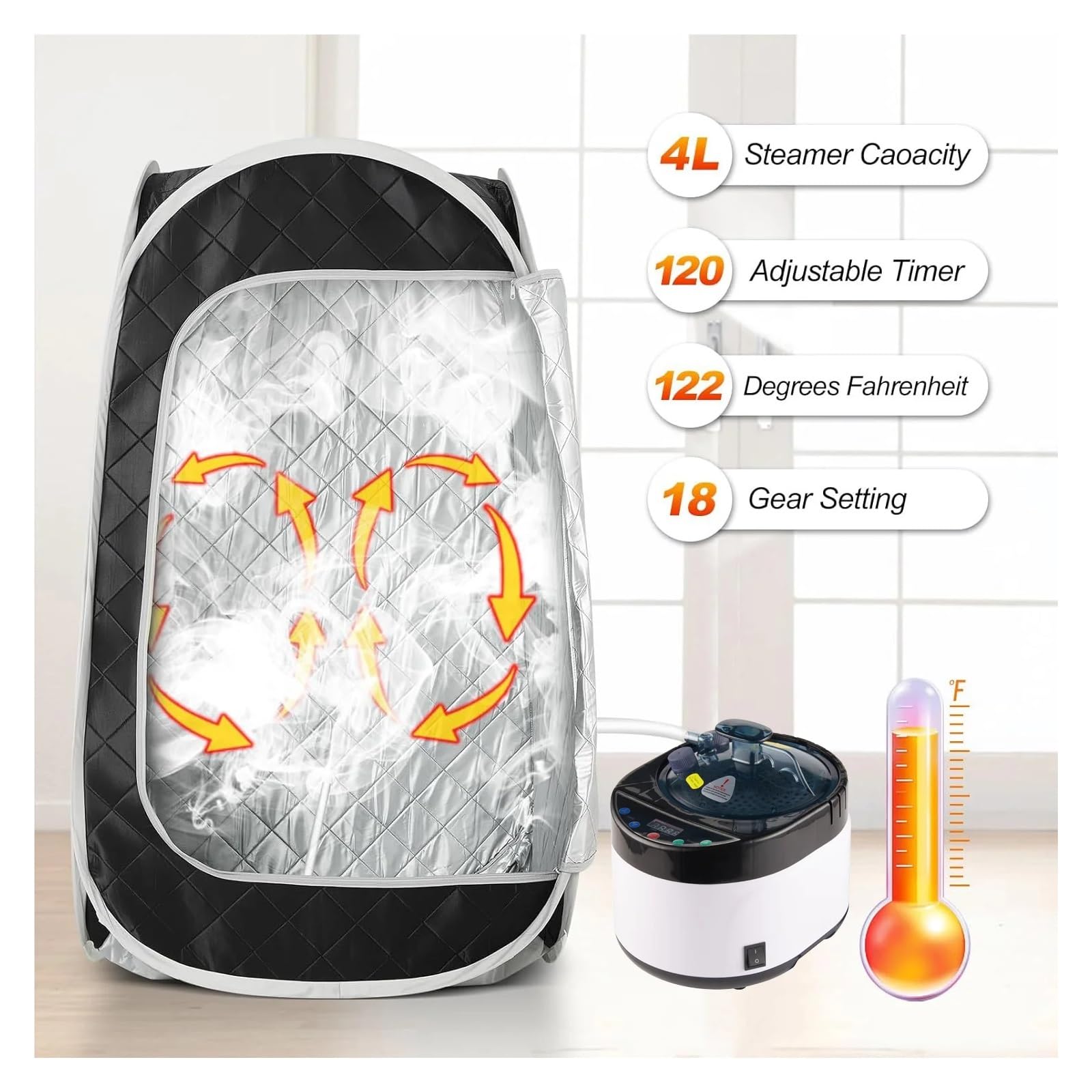 Portable Steam Sauna Personal Home Tent with 4L 1400W Generator Remote Control & Foldable Chair Indoor Spa