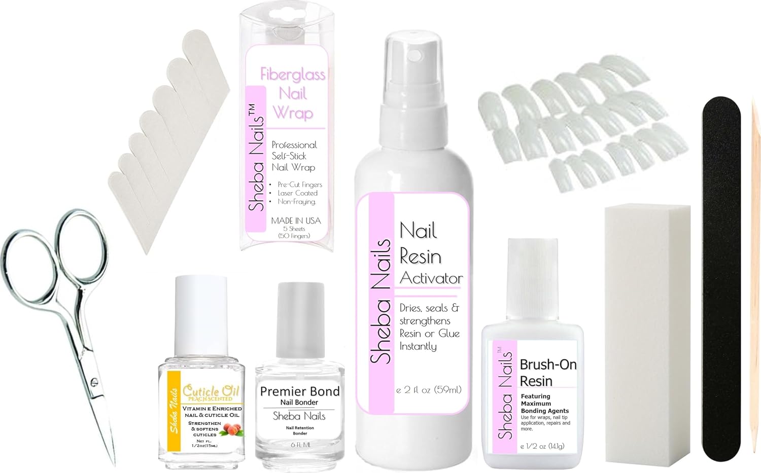 SHEBA NAILS Brush On Nail Resin Precut Fiberglass Nail Wrap Professional Kit Nail Extension and Repair Self-Adhesive Nail Wrap Kit