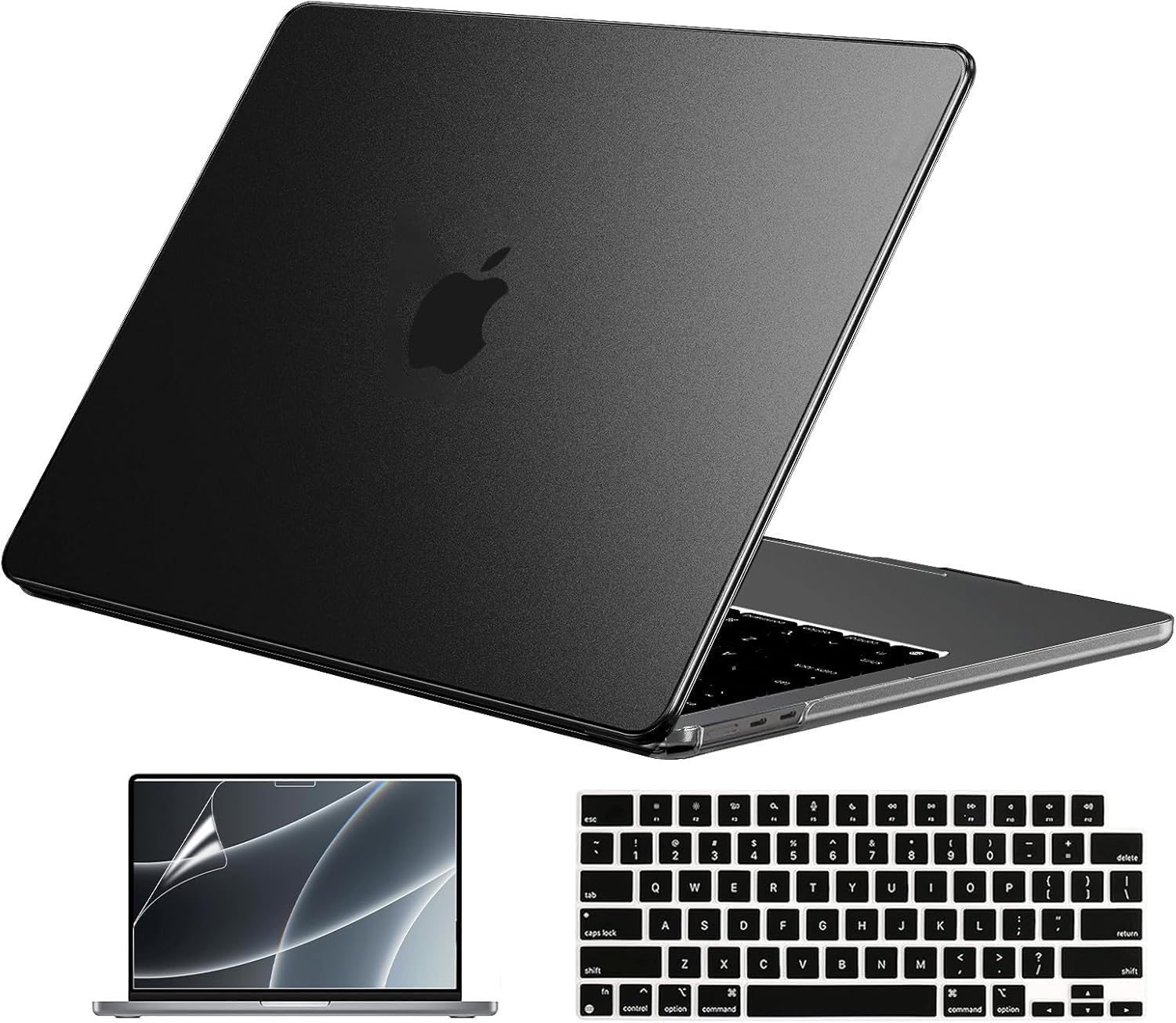 eoocoo case compatible with macbook air 15 inch m5 2026 2025-2023 release m4 m3 m2 model a3448 a3241 a3114 a2941, plastic hard shell case & keyboard cover & screen protector, black