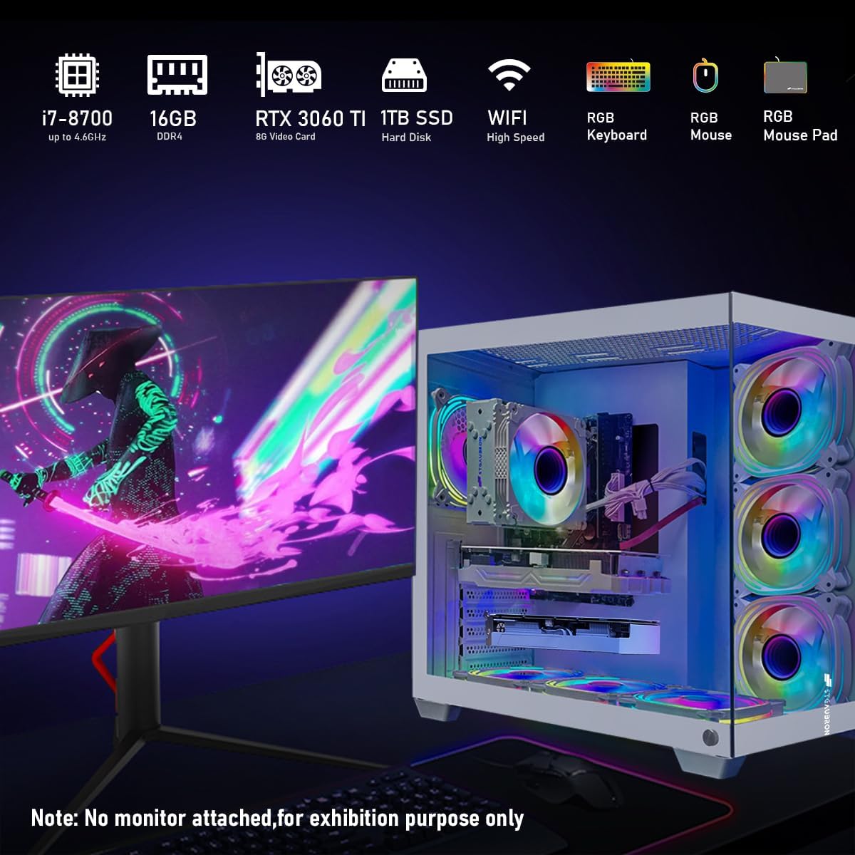 71VX4k2gbsL._AC_SL1200_ STGAubron Gaming PC Computer Desktop, GeForce RTX 3060 Ti 8G, Intel Core i7-8700 up to 4.6G, 16G DDR4, 1T SSD, 600M WiFi, BT 5.0, RGB Fan x7, Windows 11 Home, White