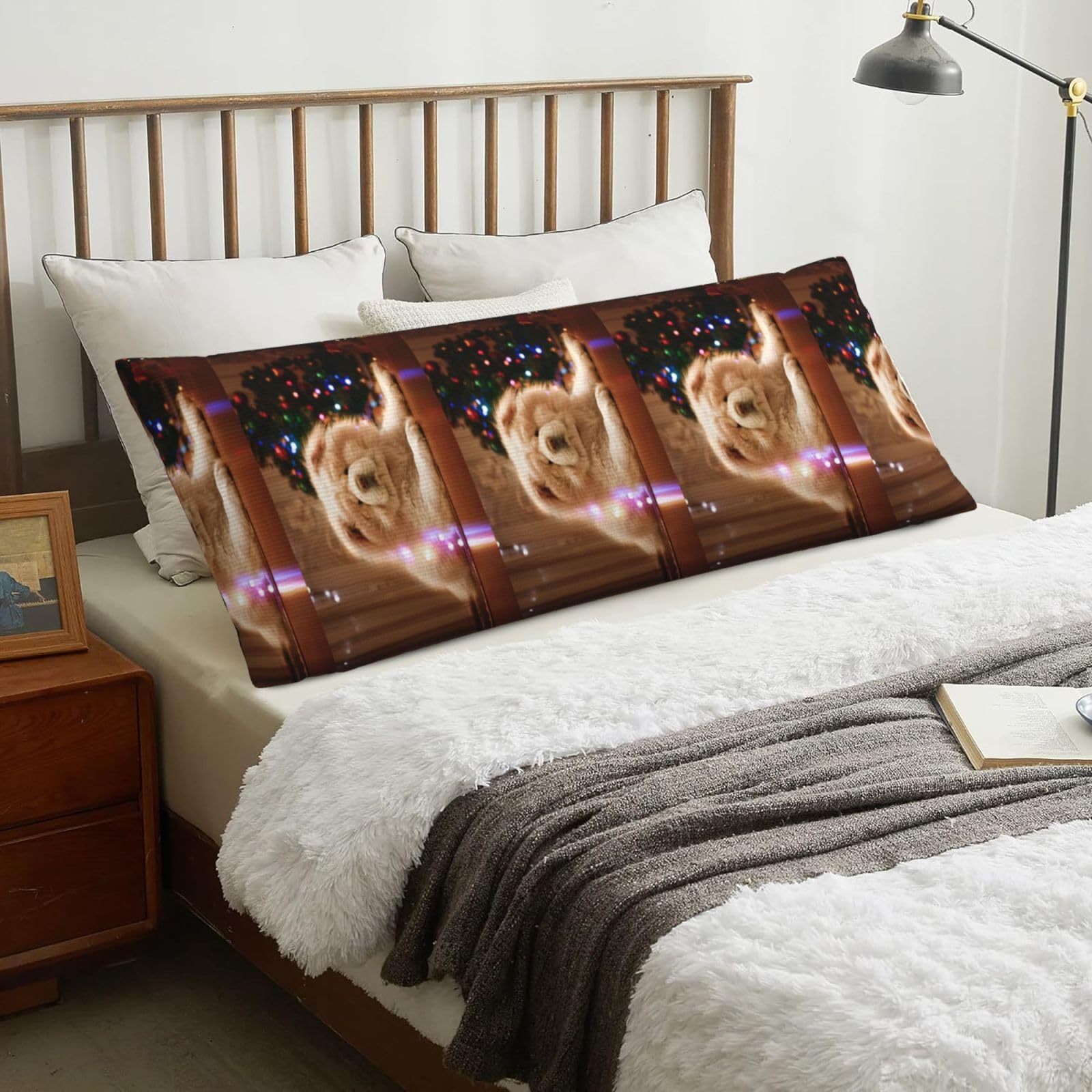 Chow Chow White Fluffy Dogs Pets Dogs Christmas, Body Pillow Cover with Zipper,Long Body Pillowcase 20 x 60 in