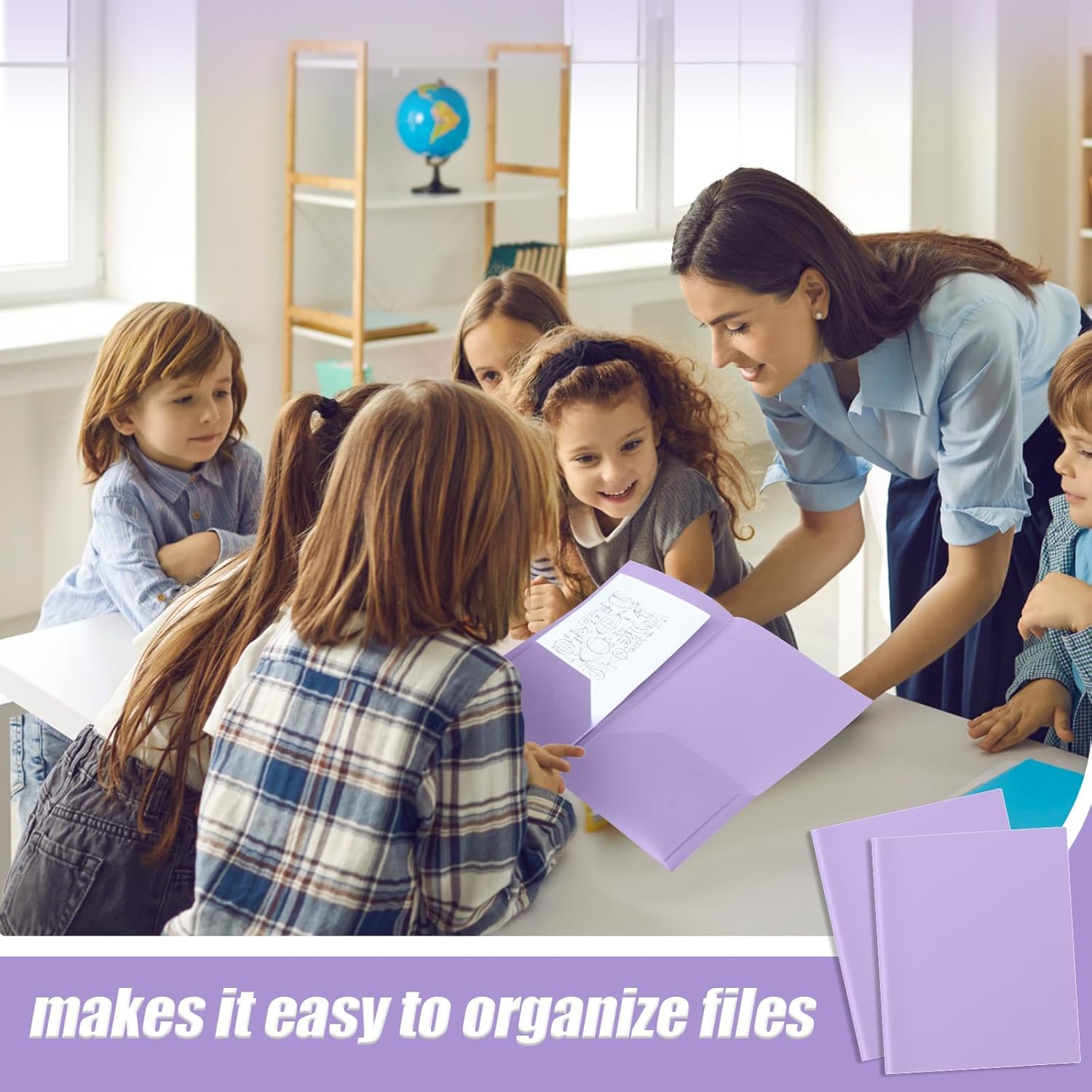 Gueevin 24 Pcs Plastic Folders with Pockets, Back to School Two Pocket Folder Fit Letter Size, Heavy Duty School Business Card Holder for Home Office, 11. 61 x 9. 45 Inches (Light Purple)