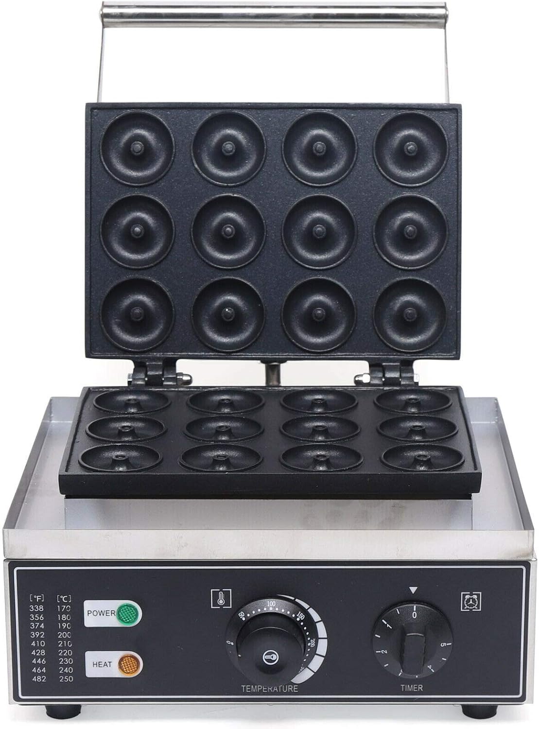 Electric Donut Maker Machine, 12Pcs Stainless Steel Commercial Doughnut Maker Nonstick Donut Baker Machine 110V 1550W Pancake Baker Maker Donut Machine